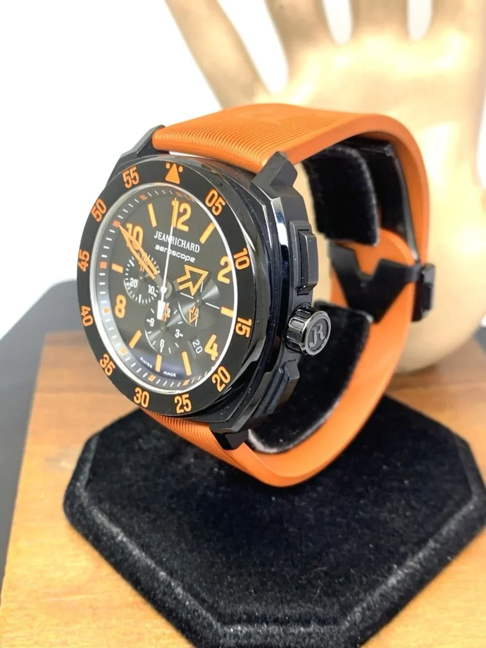 JeanRichard Aeroscope Men's Watch Swiss Automatic Chronograph Black Orange 46mm